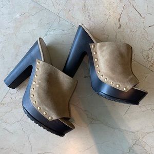 SOLD -KORS Michael Kors Beige Suede Platform with Wooden Heel